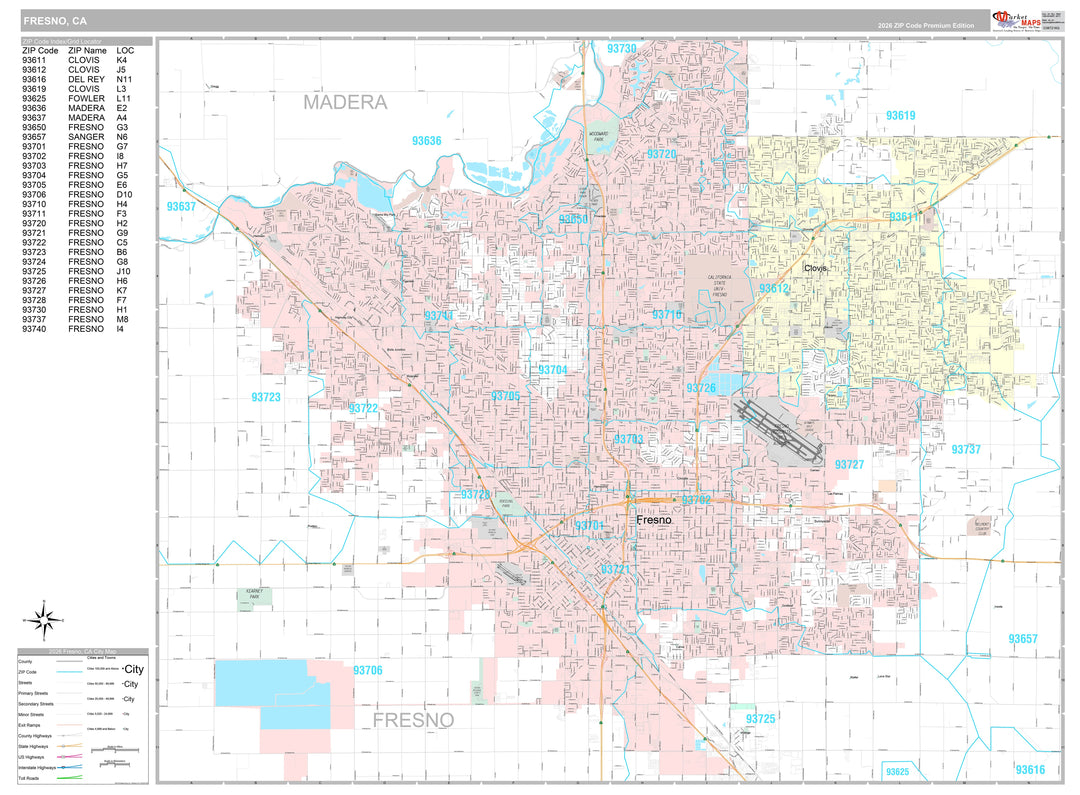 Premium Style Wall Map of Fresno CA