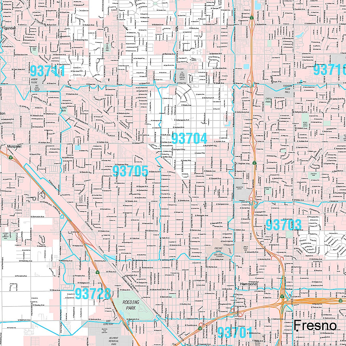 Premium Style Wall Map of Fresno CA