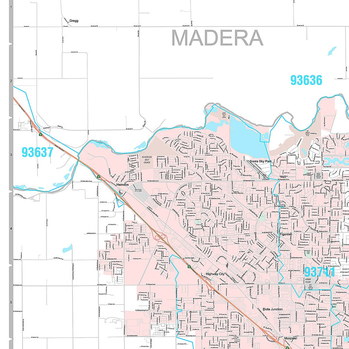 Premium Style Wall Map of Fresno CA