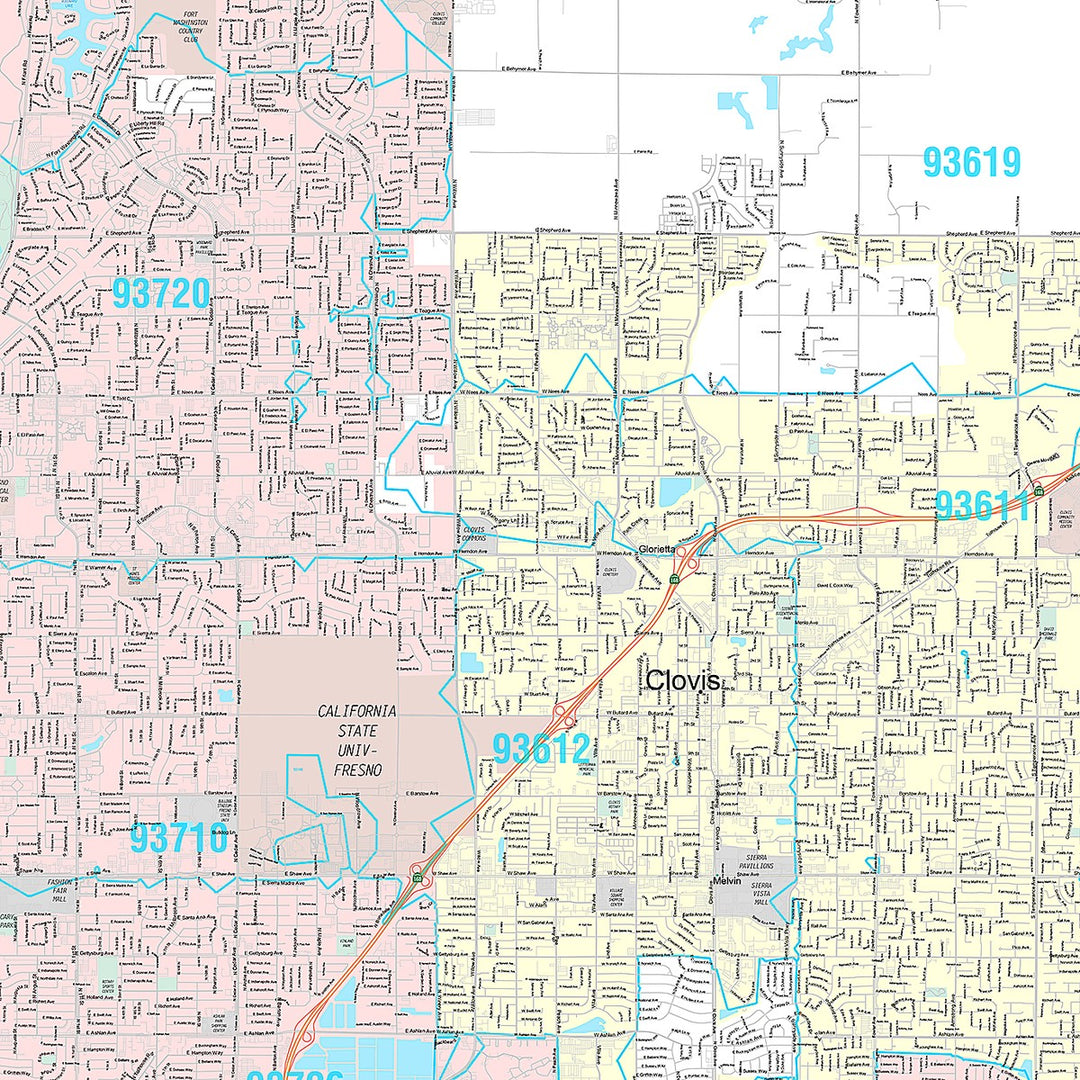 Premium Style Wall Map of Fresno CA