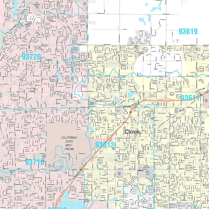 Premium Style Wall Map of Fresno CA