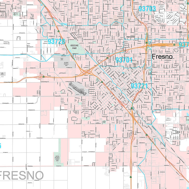 Premium Style Wall Map of Fresno CA