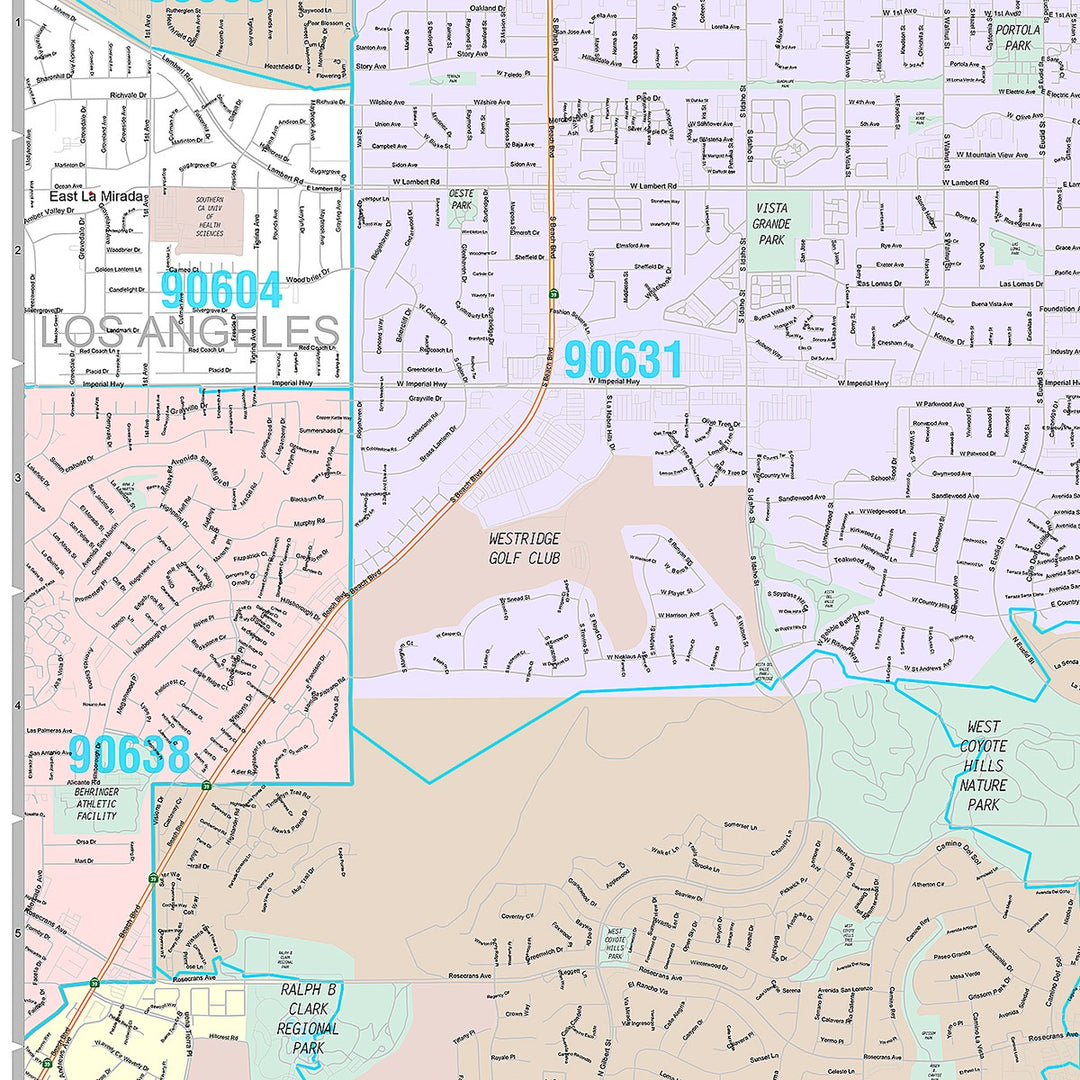 Premium Style Wall Map of Fullerton, CA