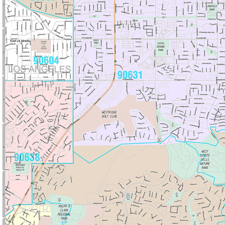 Premium Style Wall Map of Fullerton, CA