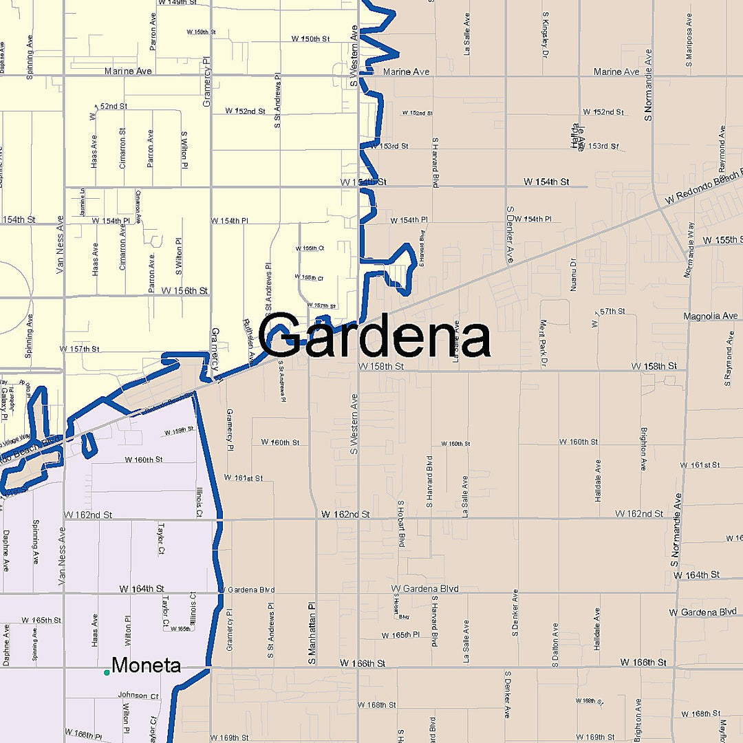 Color Cast Zip Code Style Wall Map of Gardena, CA