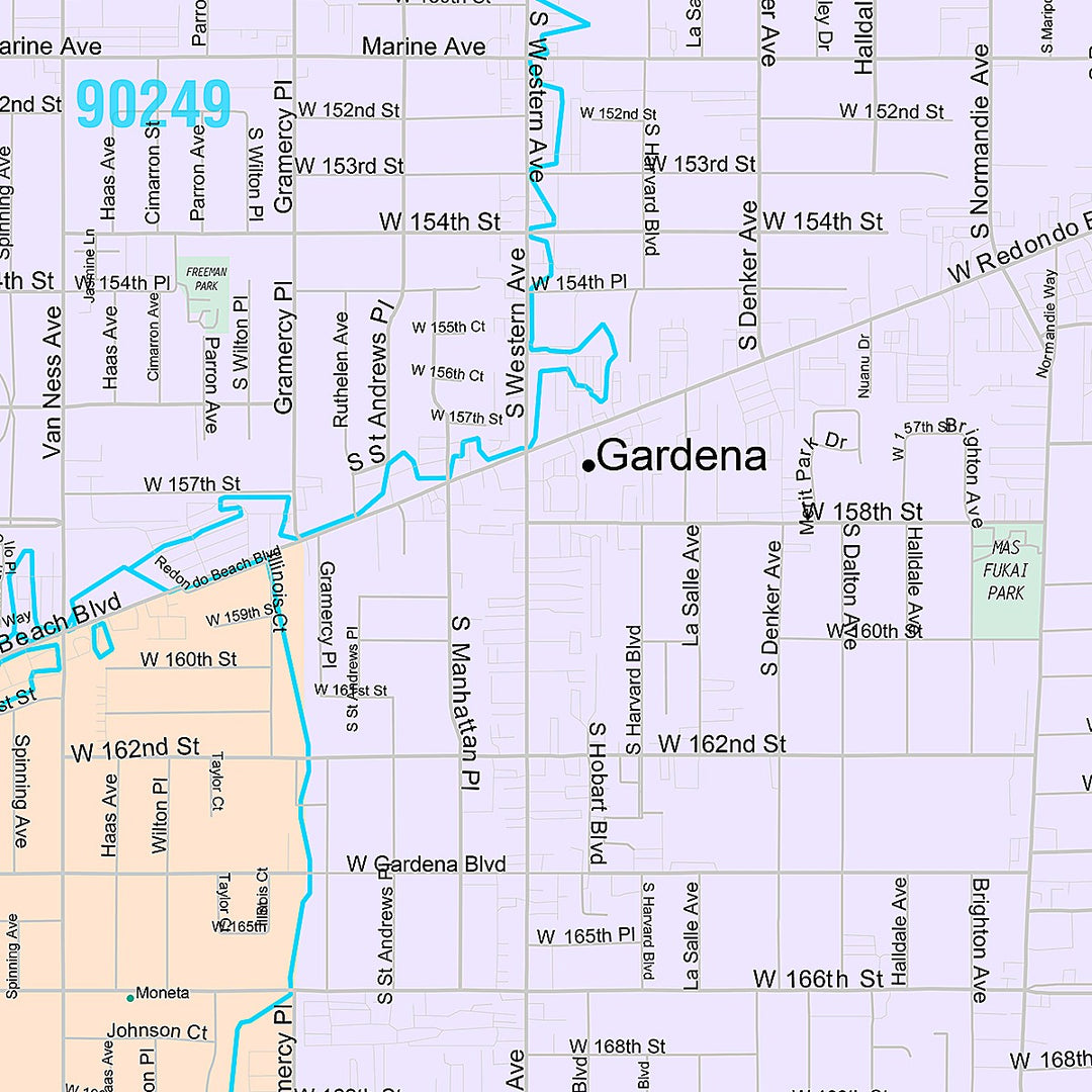Premium Style Wall Map of Gardena, CA