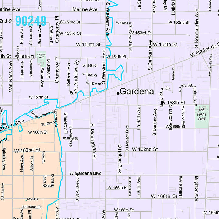 Premium Style Wall Map of Gardena, CA