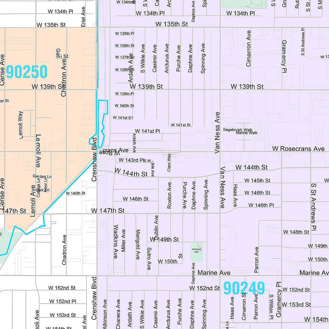 Premium Style Wall Map of Gardena, CA