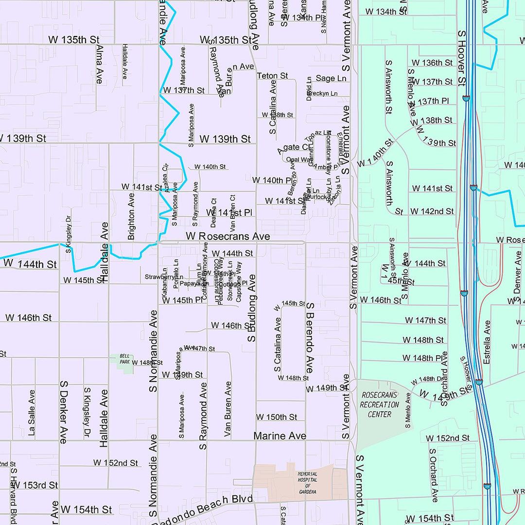 Premium Style Wall Map of Gardena, CA