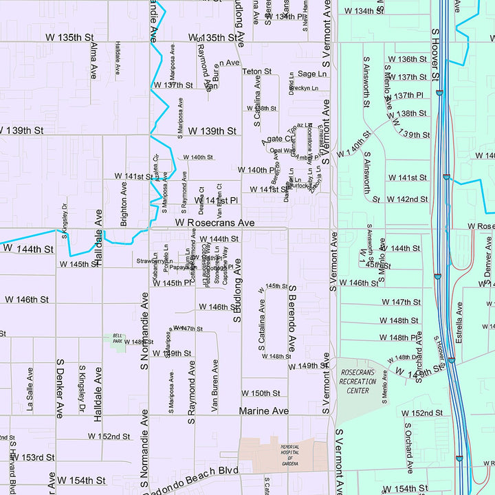 Premium Style Wall Map of Gardena, CA