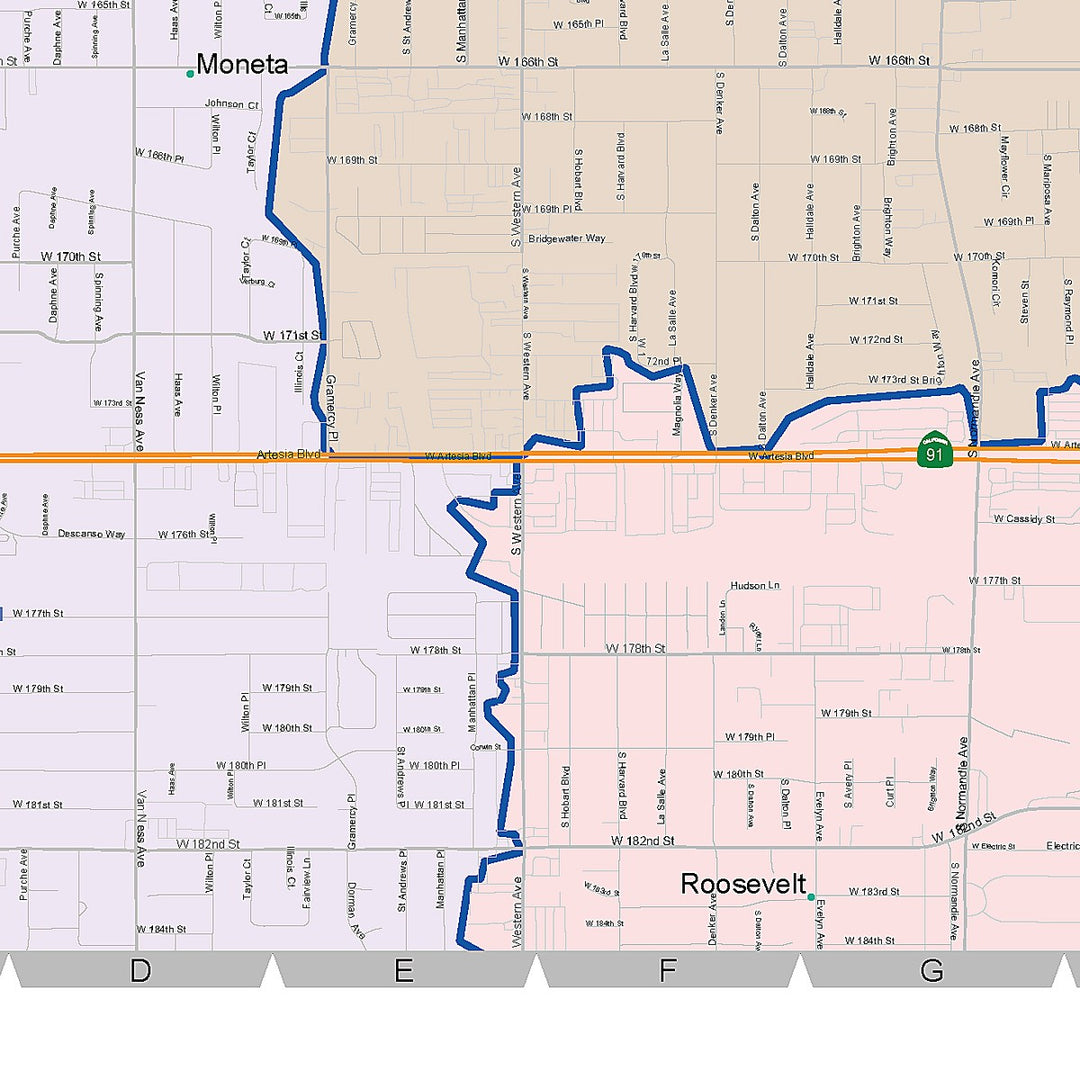 Color Cast Zip Code Style Wall Map of Gardena, CA