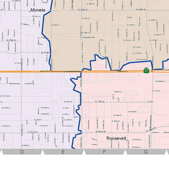 Color Cast Zip Code Style Wall Map of Gardena, CA
