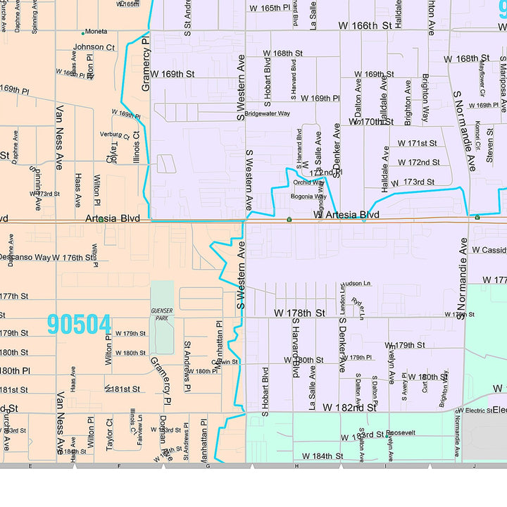 Premium Style Wall Map of Gardena, CA