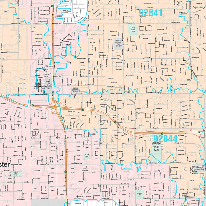 Premium Style Wall Map of Garden Grove, CA