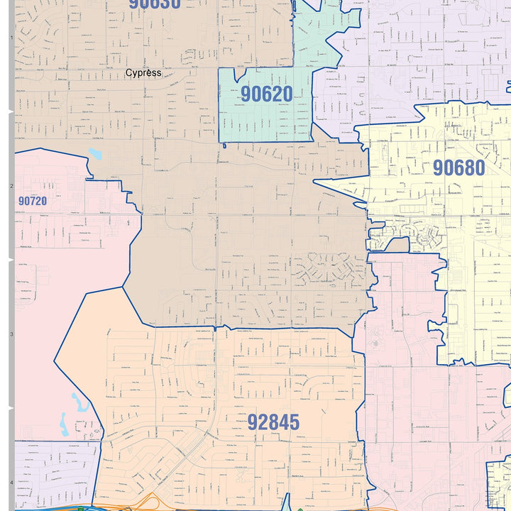 Color Cast Zip Code Style Wall Map of Garden Grove, CA
