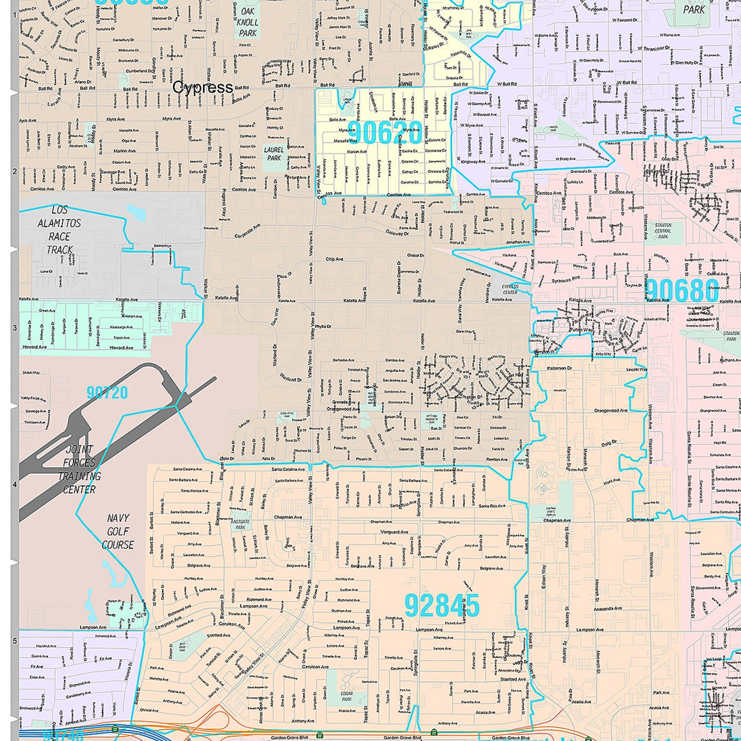 Premium Style Wall Map of Garden Grove, CA