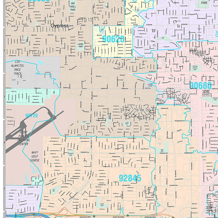 Premium Style Wall Map of Garden Grove, CA