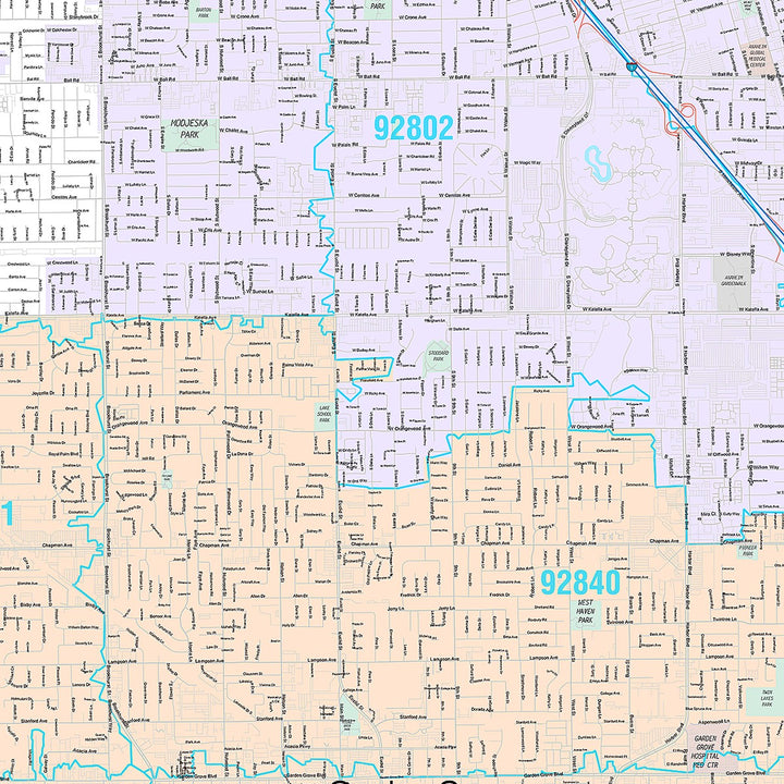 Premium Style Wall Map of Garden Grove, CA