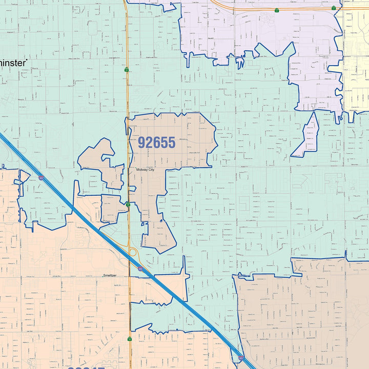 Color Cast Zip Code Style Wall Map of Garden Grove, CA
