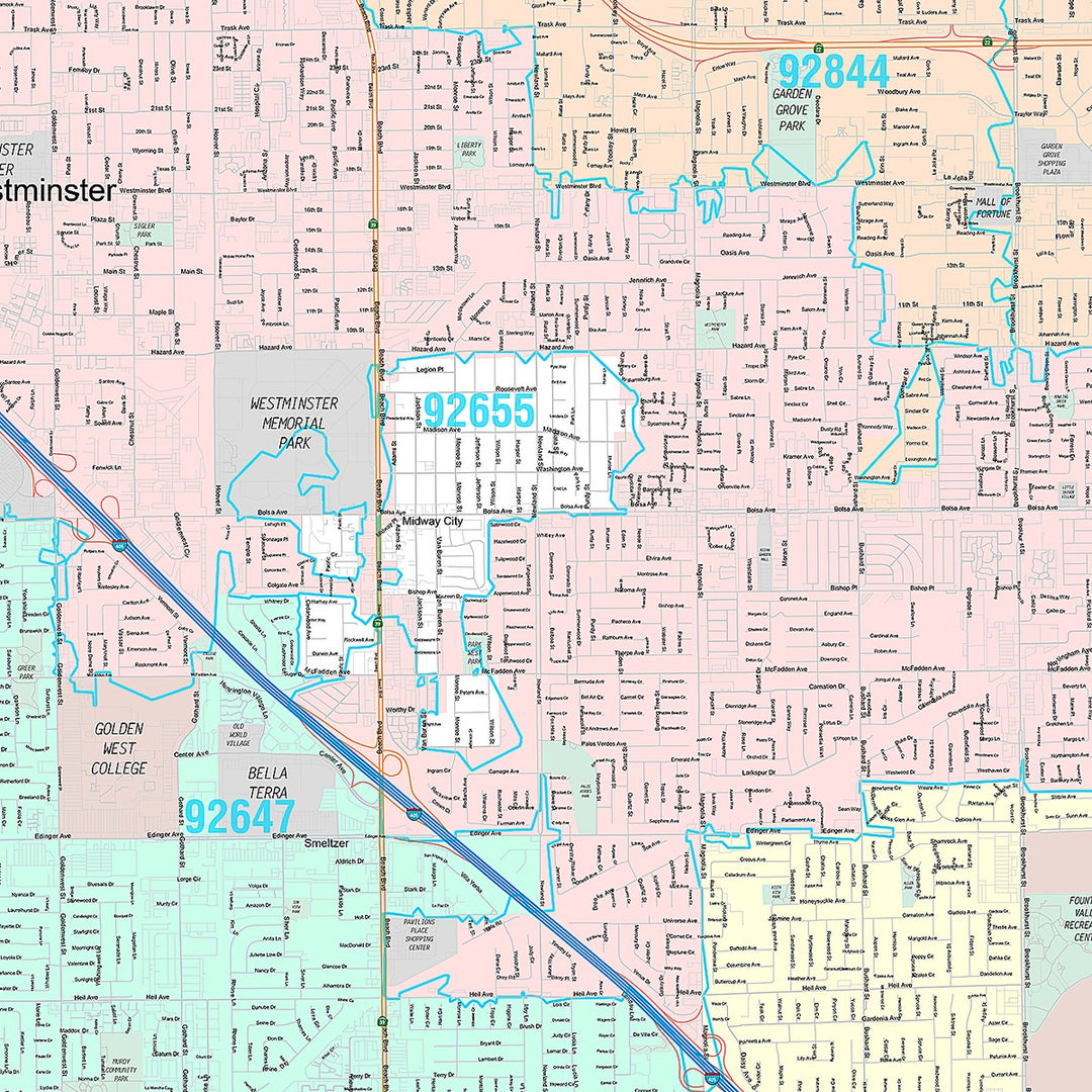 Premium Style Wall Map of Garden Grove, CA