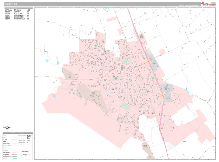 Premium Style Wall Map of Gilroy, CA
