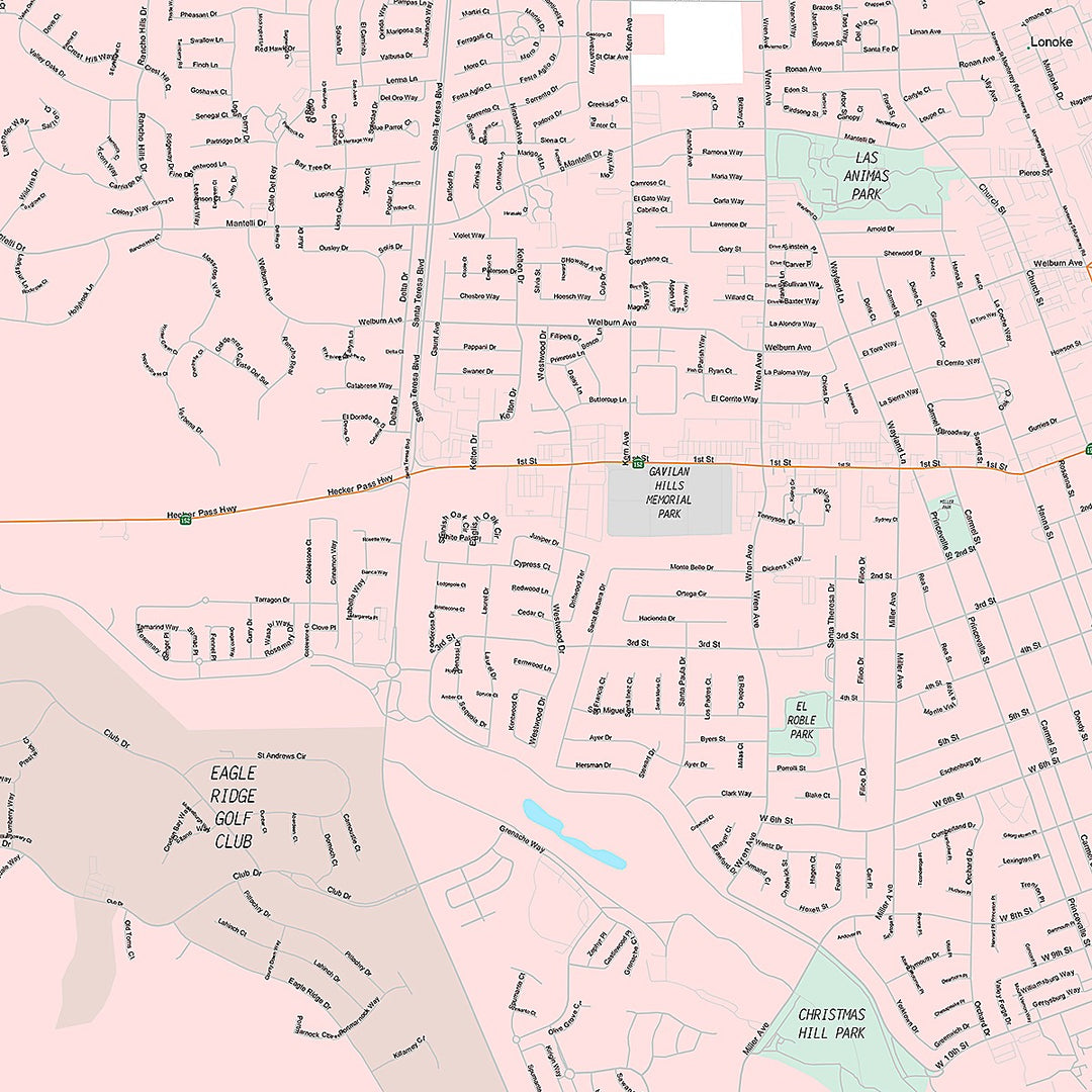 Premium Style Wall Map of Gilroy, CA