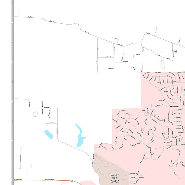 Premium Style Wall Map of Gilroy, CA