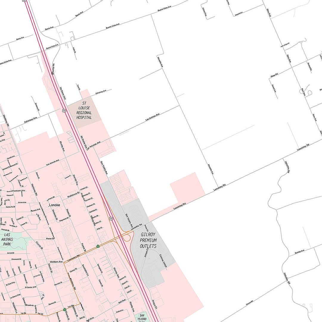 Premium Style Wall Map of Gilroy, CA