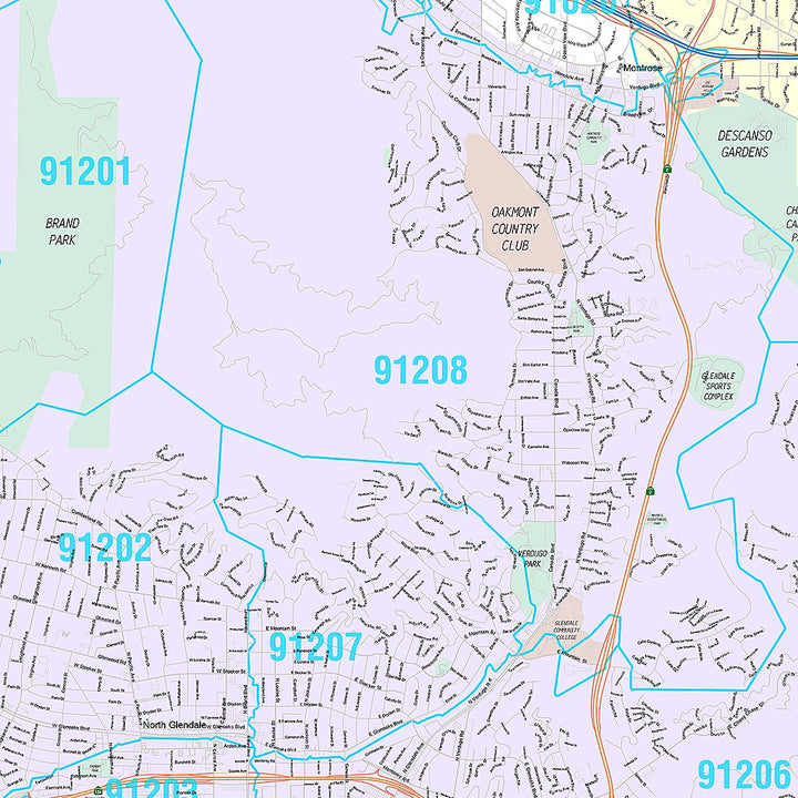 Premium Style Wall Map of Glendale CA