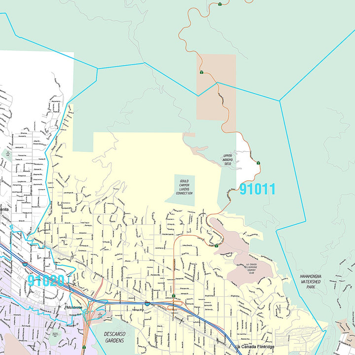 Premium Style Wall Map of Glendale CA