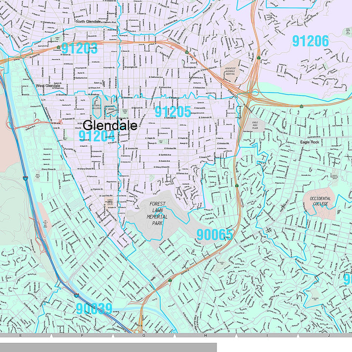 Premium Style Wall Map of Glendale CA