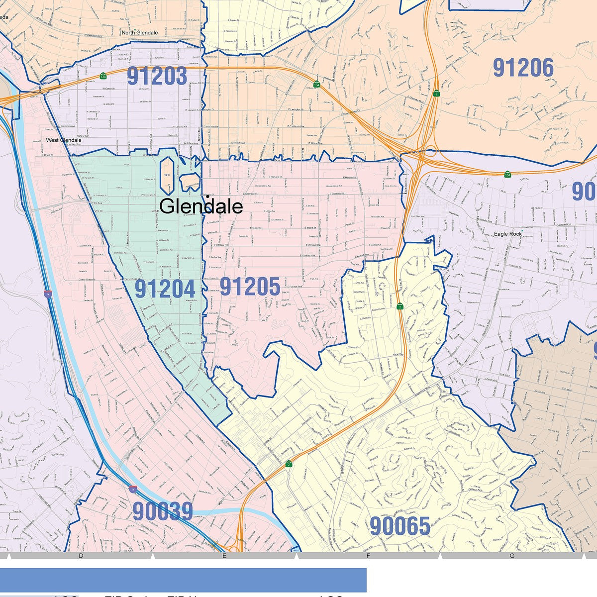 Colorcast Zip Code Style Wall Map of Glendale, CA – American Map Store