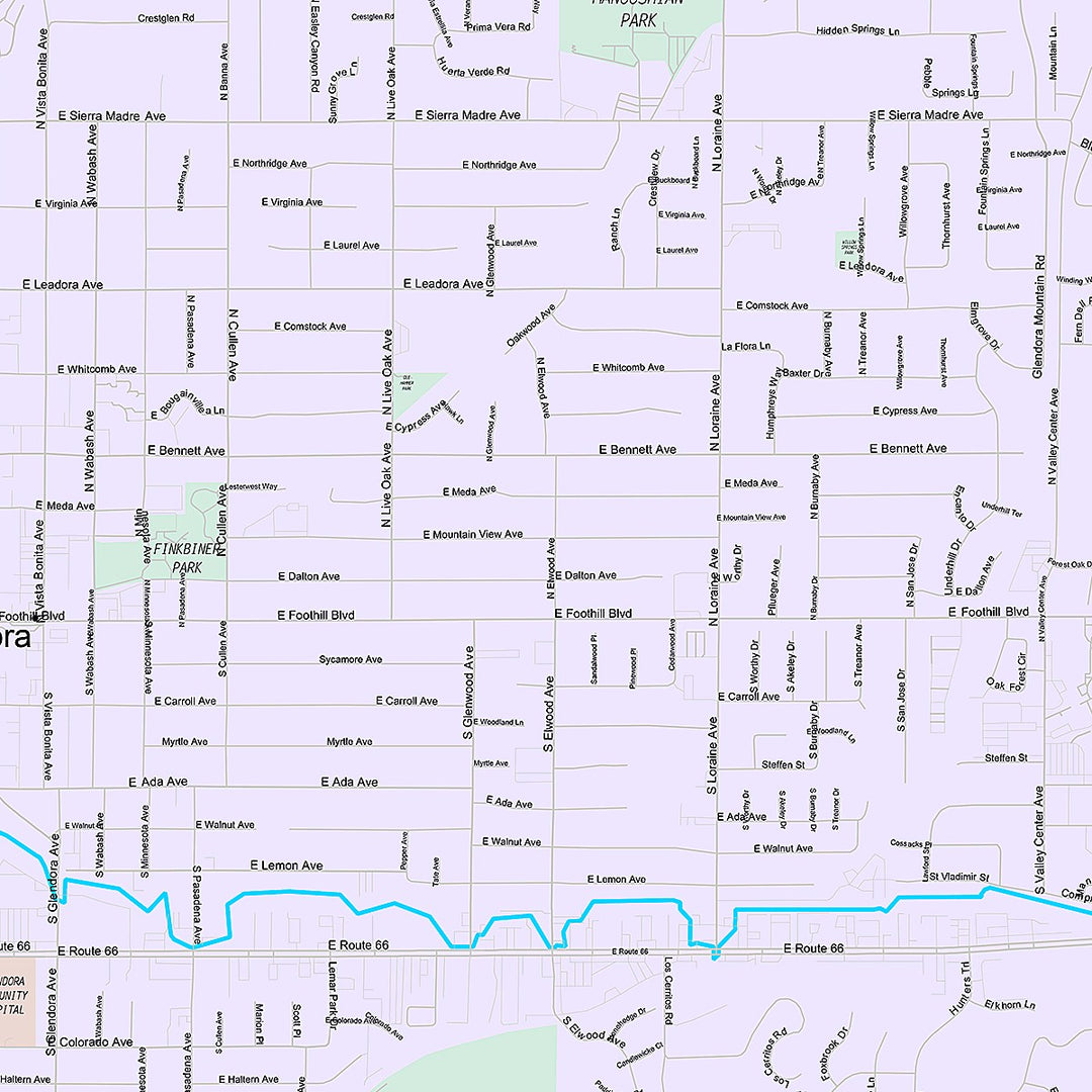 Premium Style Wall Map of Glendora, CA