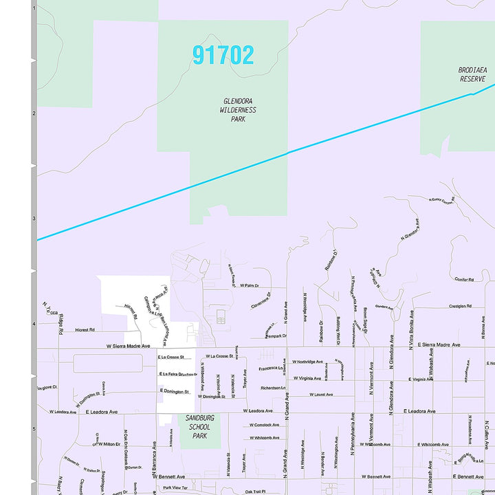 Premium Style Wall Map of Glendora, CA