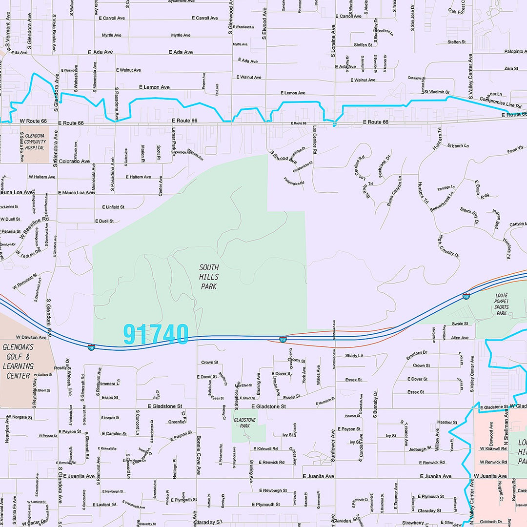 Premium Style Wall Map of Glendora, CA