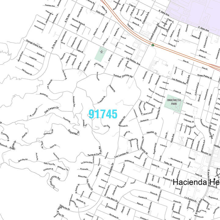 Premium Style Wall Map of Hacienda Heights, CA