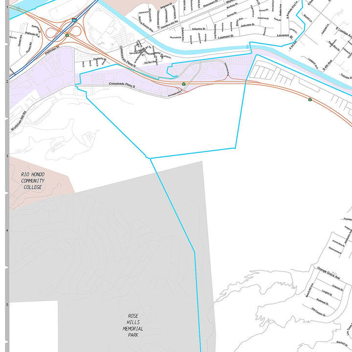 Premium Style Wall Map of Hacienda Heights, CA