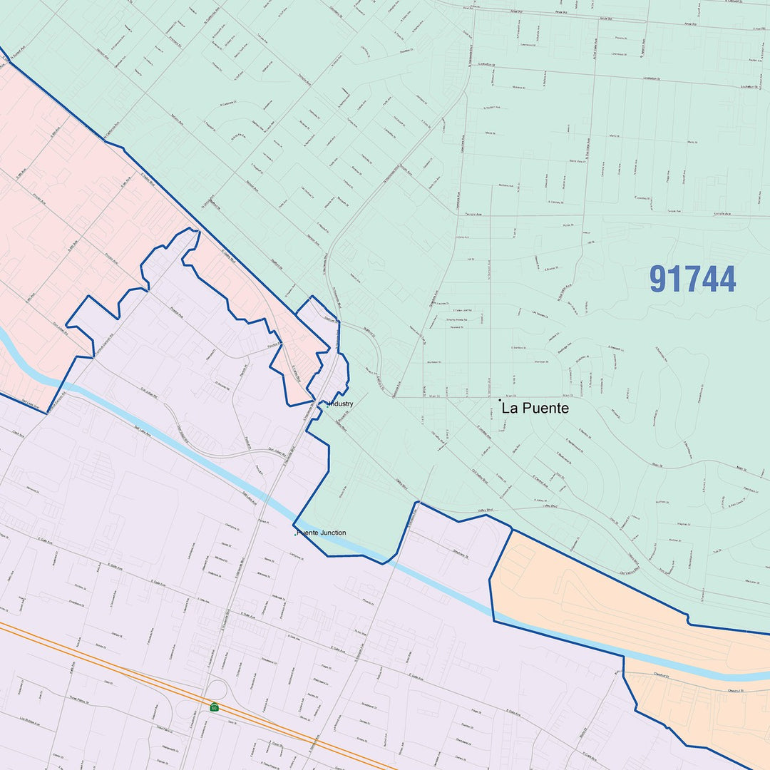 Color Cast Zip Code Style Wall Map of Hacienda Heights, CA