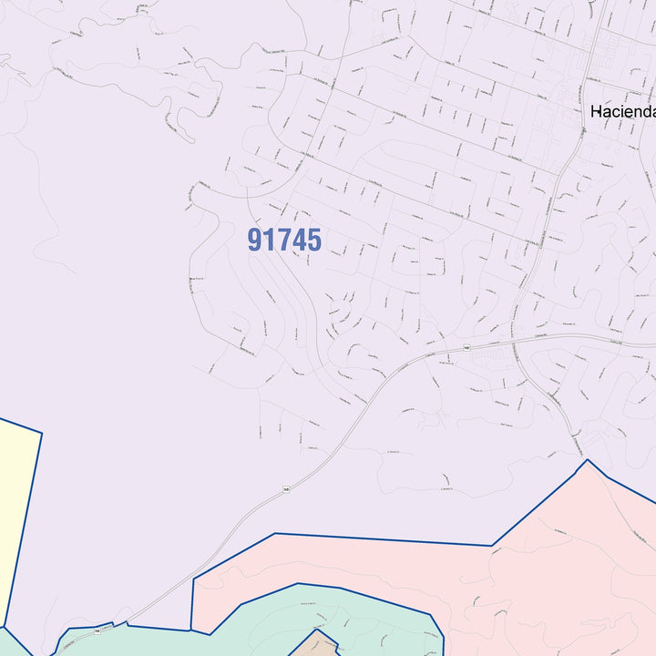 Color Cast Zip Code Style Wall Map of Hacienda Heights, CA