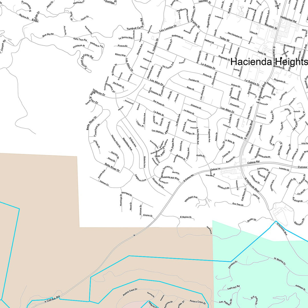 Premium Style Wall Map of Hacienda Heights, CA