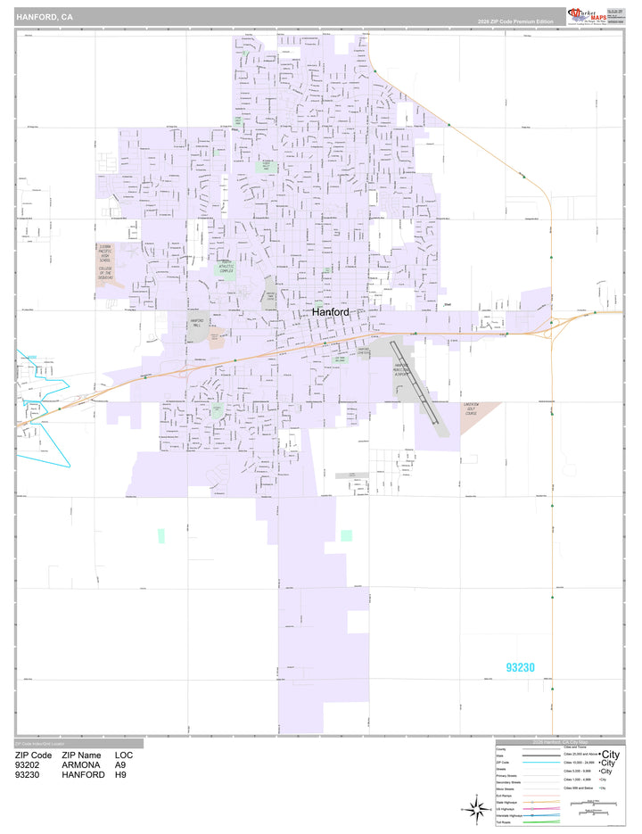 Premium Style Wall Map of Hanford, CA