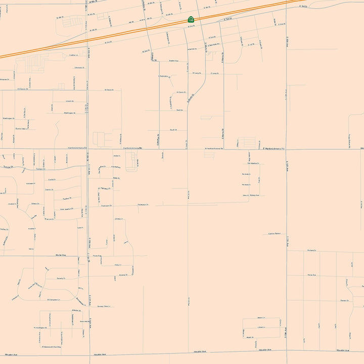 Color Cast Zip Code Style Wall Map of Hanford, CA