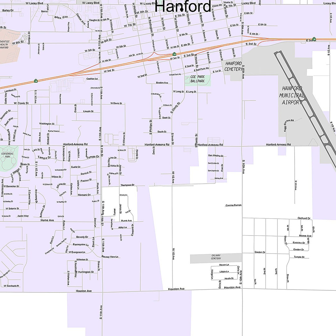 Premium Style Wall Map of Hanford, CA