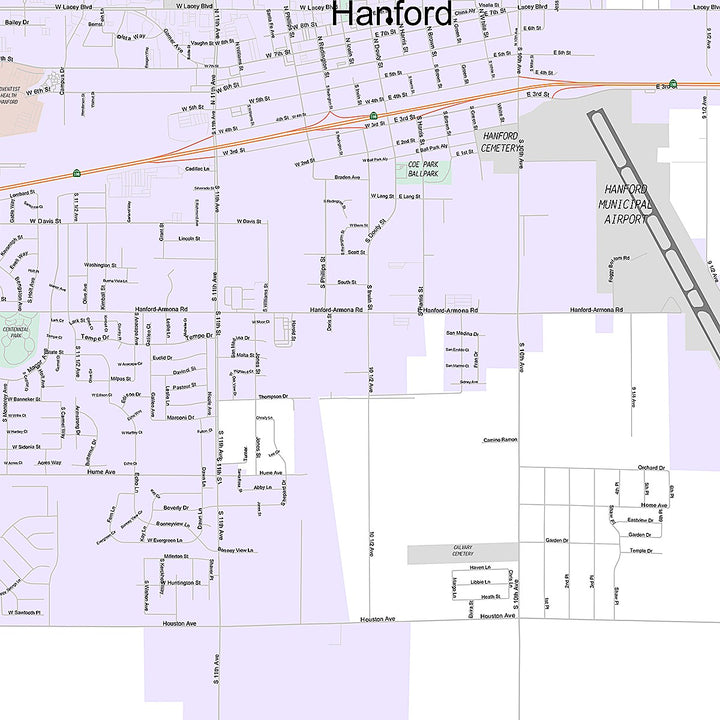 Premium Style Wall Map of Hanford, CA