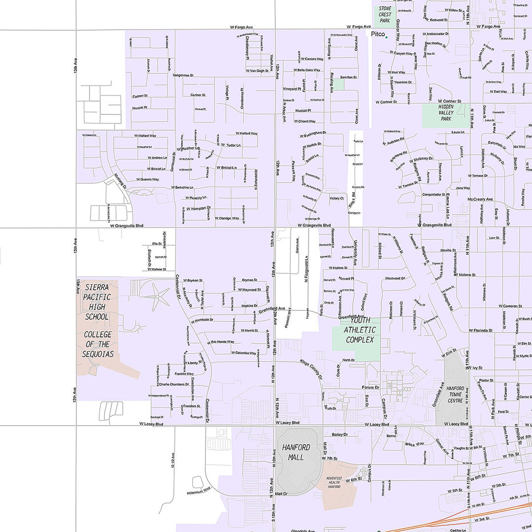 Premium Style Wall Map of Hanford, CA