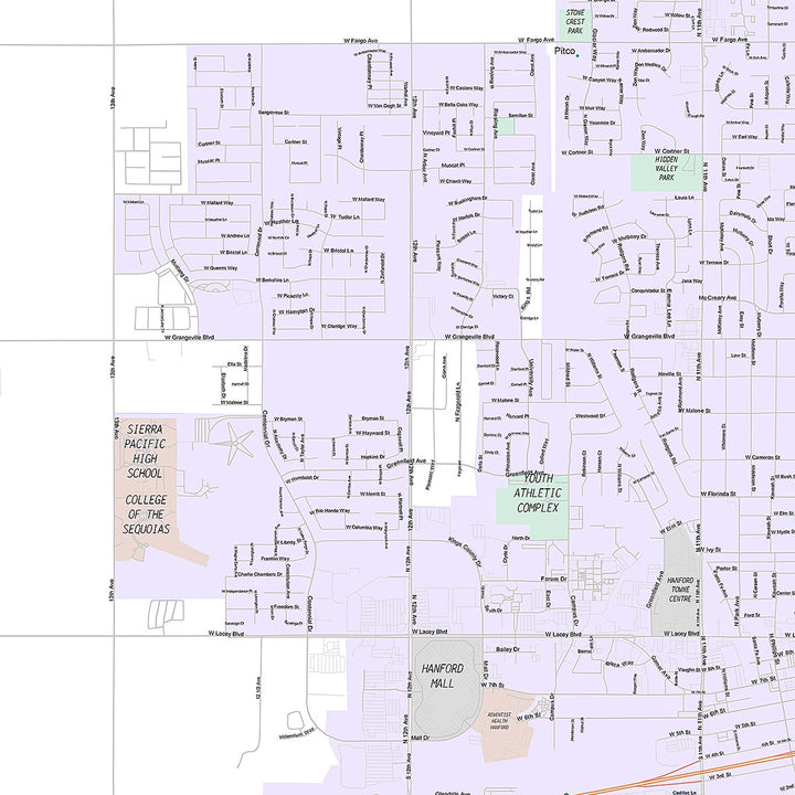 Premium Style Wall Map of Hanford, CA
