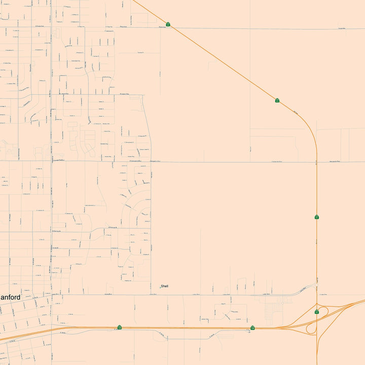 Color Cast Zip Code Style Wall Map of Hanford, CA