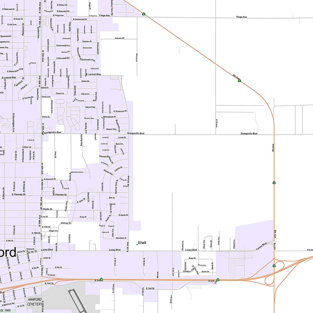 Premium Style Wall Map of Hanford, CA