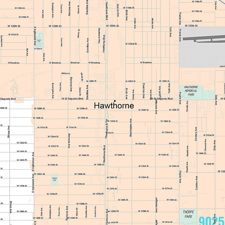 Premium Style Wall Map of Hawthorne, CA