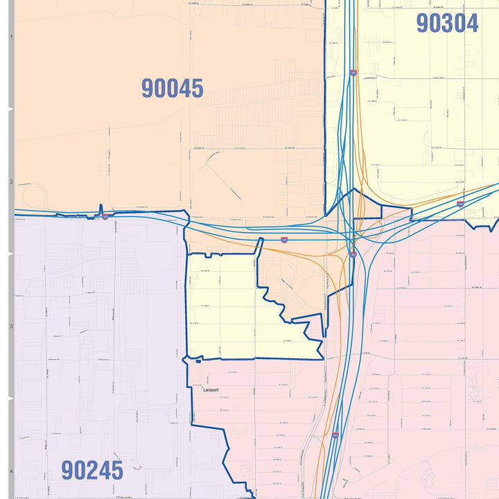 Color Cast Zip Code Style Wall Map of Hawthorne, CA